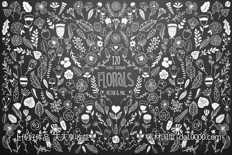 120款黑白配色花卉矢量素材 120 Black  White Florals Vector Set-源文件-素材国度dc10000.com