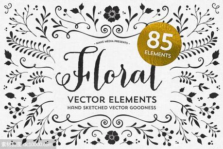 85款手绘素描花卉矢量素材 85 Hand Sketched Floral Vectors - 源文件