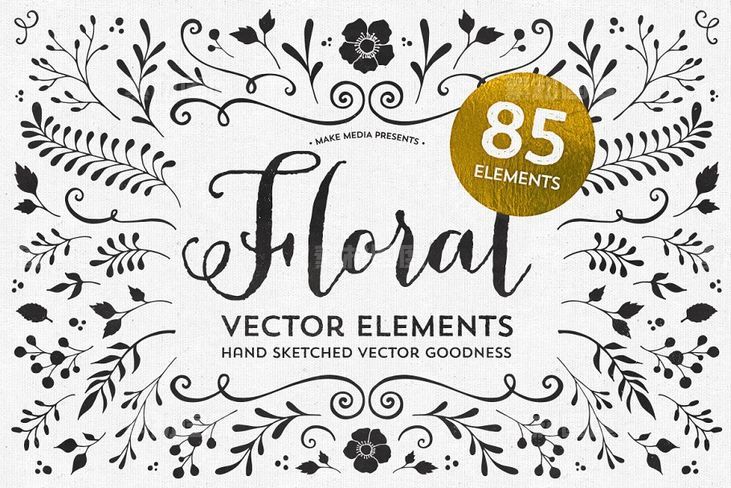 85款手绘素描花卉矢量素材 85 Hand Sketched Floral Vectors