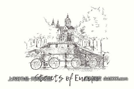 欧洲街景素描剪影 Streets of Europe with canals - 源文件