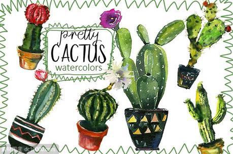 仙人掌水彩剪贴画 Pretty Cactus Watercolor Clipart Set - 源文件