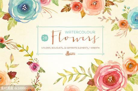 水彩花卉剪贴画合集 Watercolor Flowers Pack - 源文件