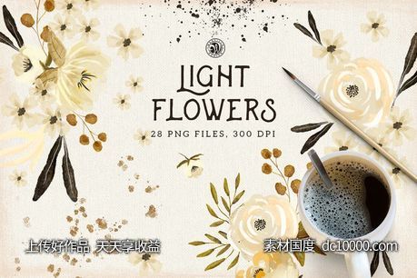 低调奢华金漆花卉素材 Light Flowers-源文件-素材国度dc10000.com