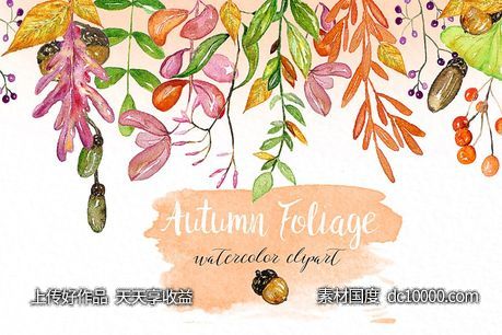 秋天树叶水彩插画 Autumn foliage Watercolor images - 源文件