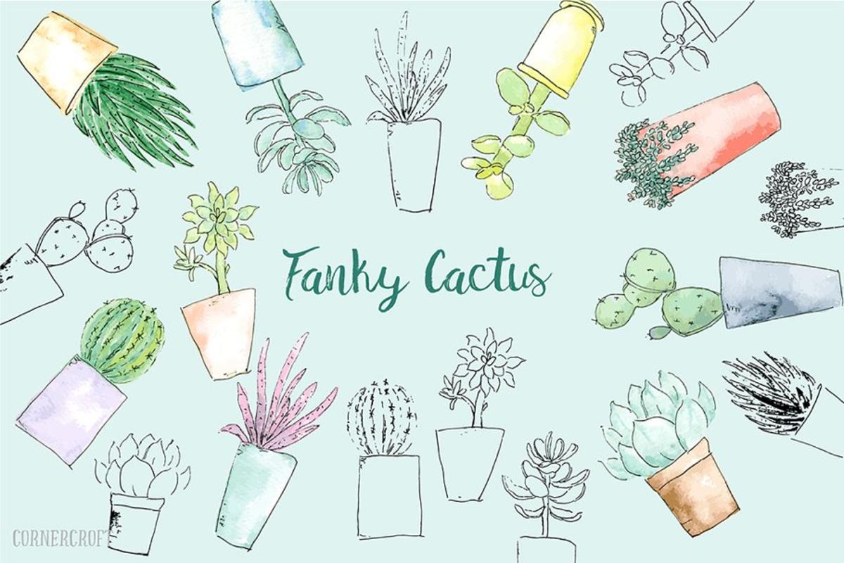 仙人掌矢量剪贴画 Funky Cactus Vector