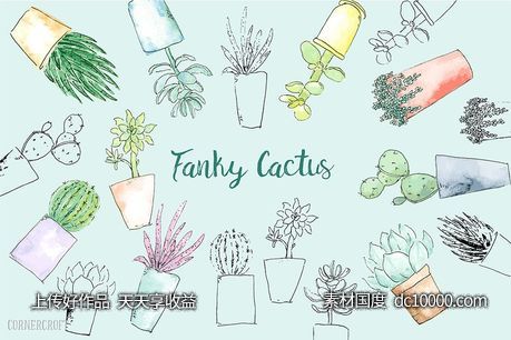 仙人掌矢量剪贴画 Funky Cactus Vector-源文件-素材国度dc10000.com