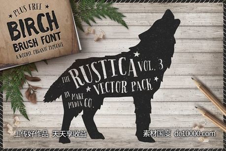 西方乡村元素字体笔刷 Rustica Vol 3  Birch Brush Font-源文件-素材国度dc10000.com