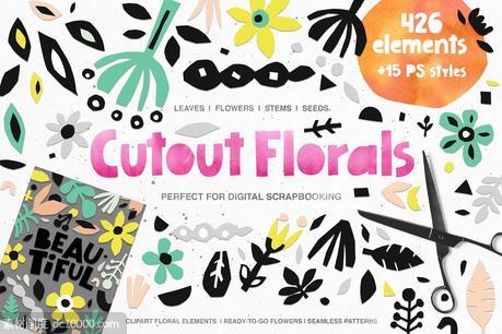 400+剪纸花卉元素 426 Cutout Floral Elements PNG EPS - 源文件