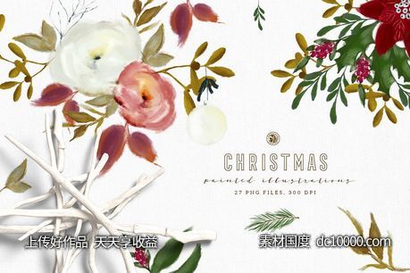 圣诞主题花卉绘画素材 Christmas Paint Illustrations-源文件-素材国度dc10000.com