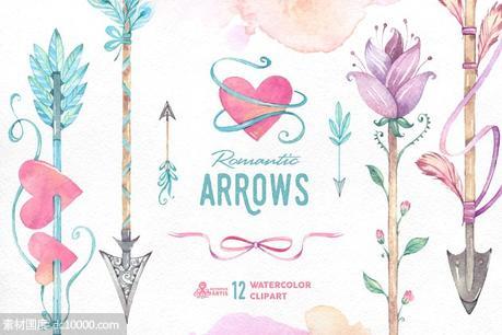 浪漫箭头水彩剪切画 Romantic Arrows watercolor - 源文件