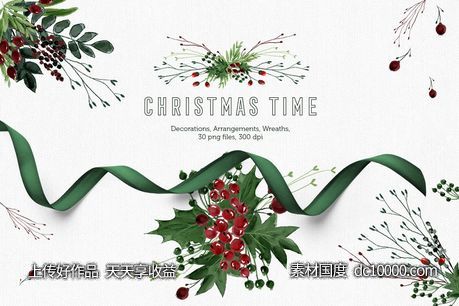 圣诞节主题手绘花卉素材集 Christmas Time Collection - 源文件