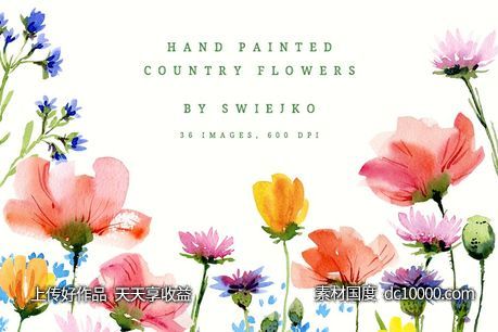 手绘城市花卉图形 Hand painted country flowers-源文件-素材国度dc10000.com