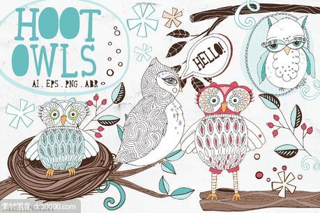 可爱猫头鹰矢量剪切画素材 Cute Owl Graphics Set - 源文件