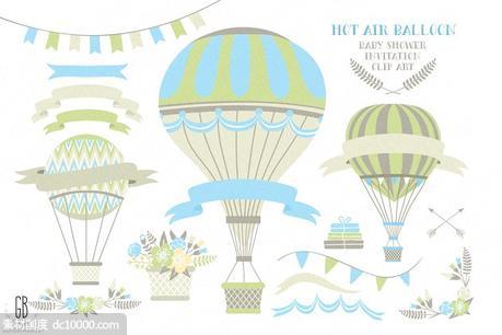 热气球婴儿主题剪贴画素材 Hot air balloon baby shower invite - 源文件