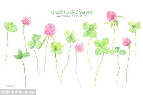 幸运水彩花卉剪贴画 Watercolor Clipart Good Luck Clovers - 源文件