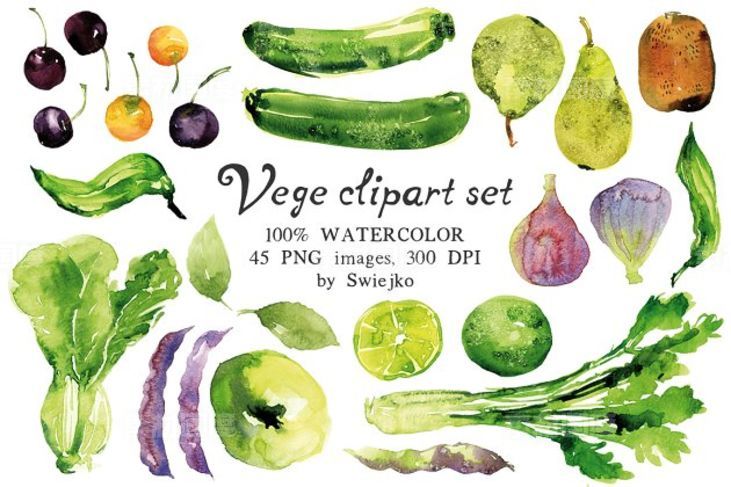 45款蔬果水彩剪切画素材 Watercolor Veggies and Fruits