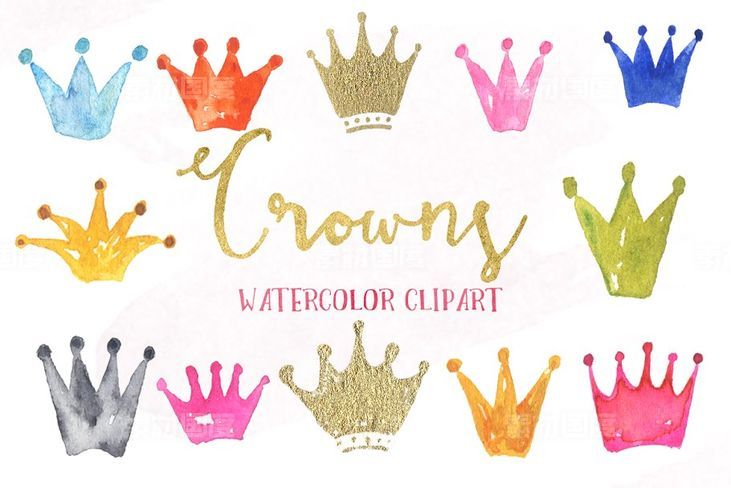 皇冠水彩剪剪贴画 Crowns watercolors clipart
