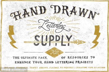 手绘字体设计素材包 Hand Drawn Lettering Supply Kit - 源文件