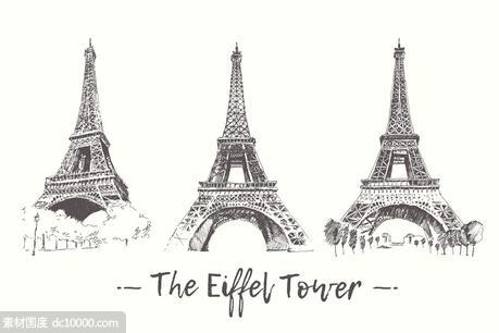 巴黎埃菲尔铁塔素描矢量图形 The Eiffel Tower Paris - 源文件