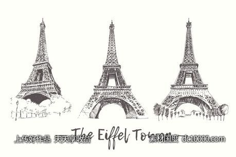 巴黎埃菲尔铁塔素描矢量图形 The Eiffel Tower Paris-源文件-素材国度dc10000.com