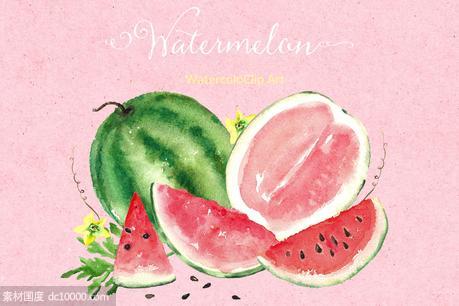 西瓜水彩剪贴画素材 Watermelon watercolor clipart - 源文件