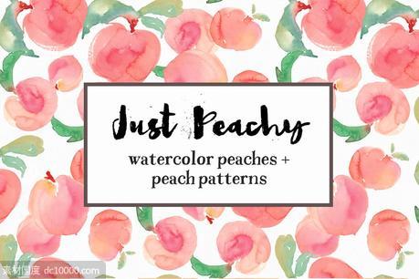 水彩桃子元素纹理素材 Watercolor Peach Patterns  Peaches - 源文件