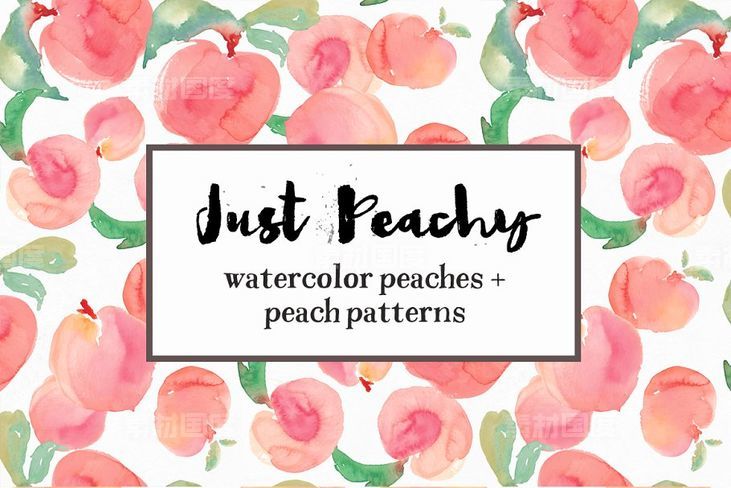 水彩桃子元素纹理素材 Watercolor Peach Patterns  Peaches
