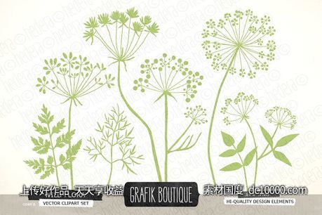 野生草本花卉矢量剪贴画 Wild Herbs Flowers silhouette vector-源文件-素材国度dc10000.com