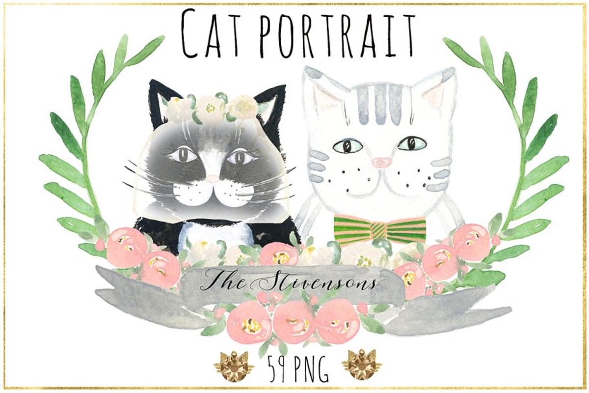 可爱猫猫水彩插画 Cat portrait creator Watercolors