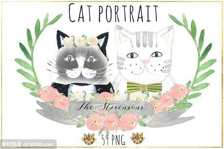 可爱猫猫水彩插画 Cat portrait creator Watercolors - 源文件