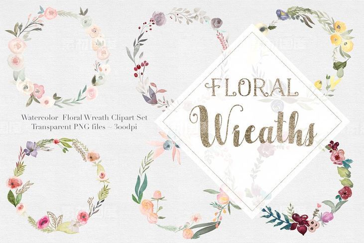 水彩花环插画集 Watercolor Floral Wreaths Vol 1