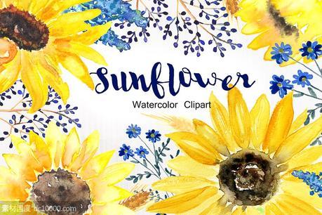 向日葵水彩剪贴画 Sunflower Watercolor Clipart - 源文件