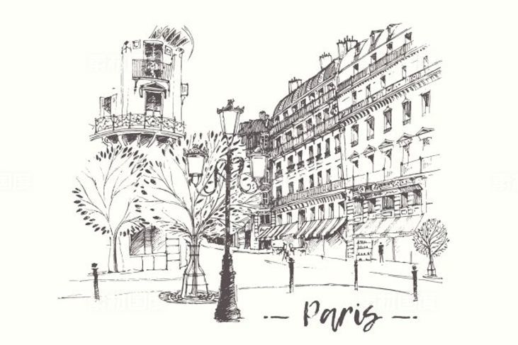 法国巴黎街景素描图形 Streets of Paris France