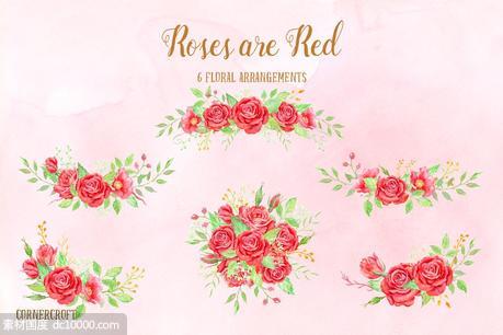 情人节红玫瑰花束插画 Valentine Red Rose Bouquet - 源文件