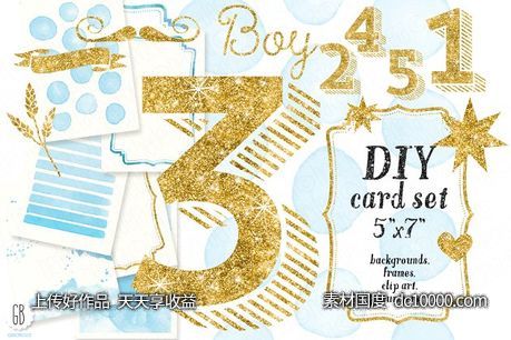 金箔贺卡设计元素素材集 DIY birthday card set baby boy-源文件-素材国度dc10000.com