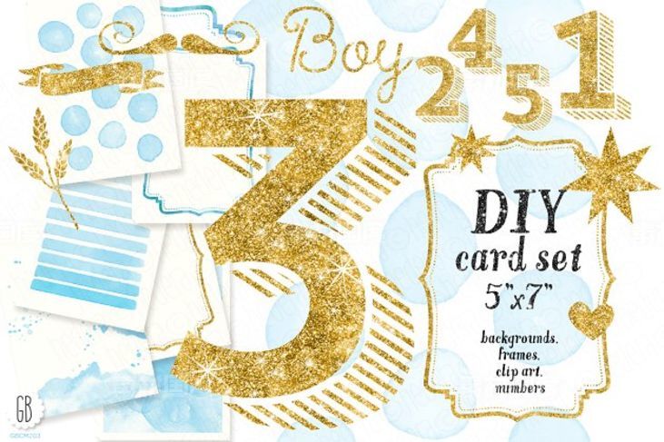 金箔贺卡设计元素素材集 DIY birthday card set baby boy