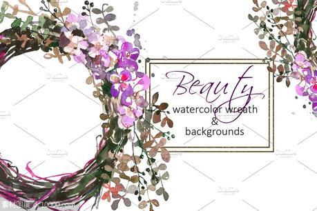 水彩花环剪贴画 Watercolor Floral Wreath Clip Art - 源文件