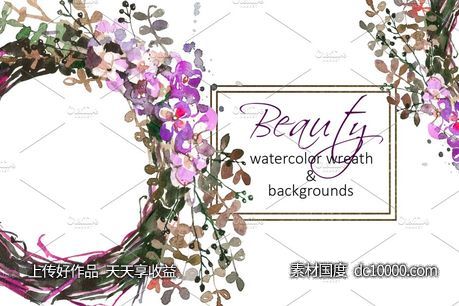 水彩花环剪贴画 Watercolor Floral Wreath Clip Art-源文件-素材国度dc10000.com