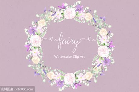 花环花束水彩剪贴画 Fairy Purple Watercolor Clipart - 源文件