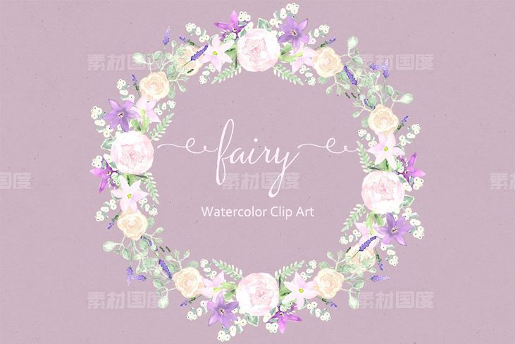 花环花束水彩剪贴画 Fairy Purple Watercolor Clipart