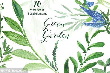 绿色花园水彩素材集 Green garden Watercolor collection - 源文件