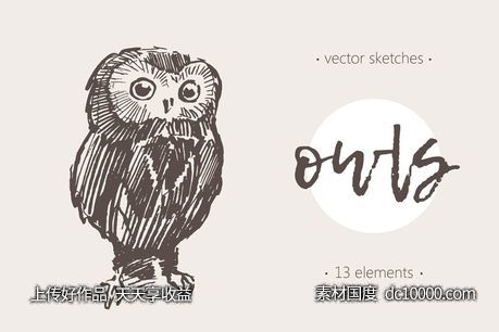 猫头鹰素描剪贴画 Sketches of owls-源文件-素材国度dc10000.com