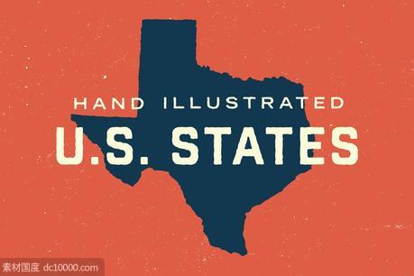 50个美国州地图手绘插画素材 50 States ndash Hand Illustrated - 源文件