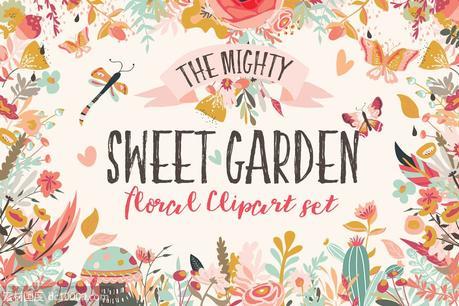 甜蜜花园水彩花卉设计元素集 Sweet Garden Floral Clipart Bundle - 源文件