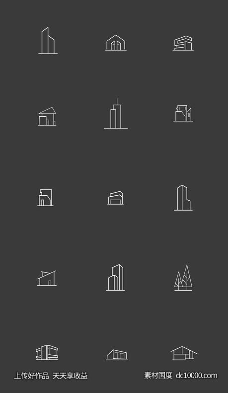 15枚建筑类线性图标-源文件-素材国度dc10000.com