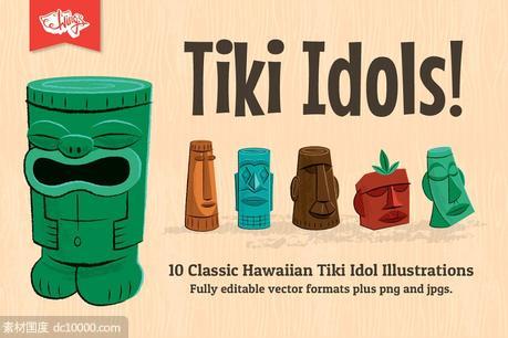 10款夏威夷经典TIKI玩偶矢量图形 Tiki Idol Vector Illustrations - 源文件