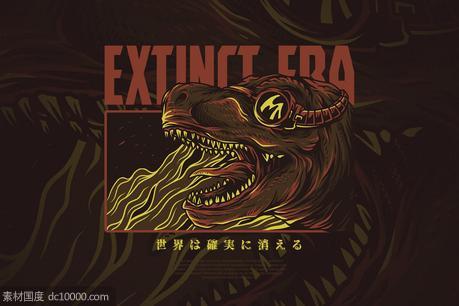 恐龙时代手绘插画T恤印花图案设计素材 Extinct Era - 源文件