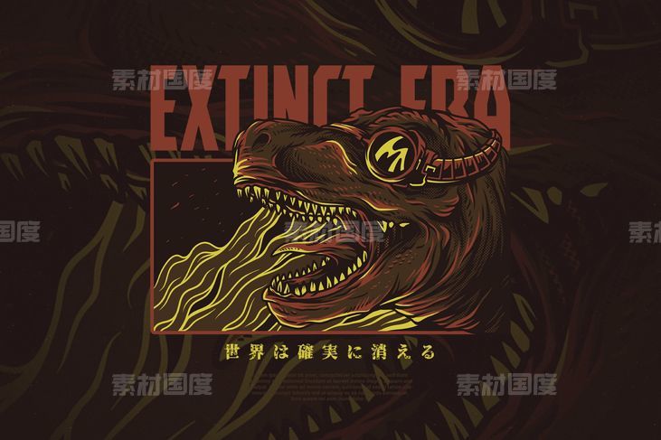 恐龙时代手绘插画T恤印花图案设计素材 Extinct Era