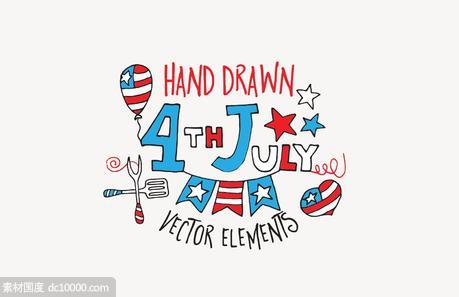 美国独立日假日矢量素材 Hand Drawn 4th July Vector Elements - 源文件