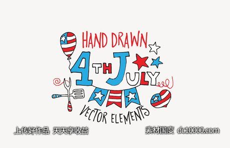 美国独立日假日矢量素材 Hand Drawn 4th July Vector Elements-源文件-素材国度dc10000.com